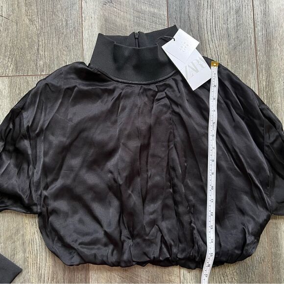 NWT Zara Black Satin Effect Long Sleeve Mock Neck Top Size XS Zipper Turtleneck - Picture 16 of 16